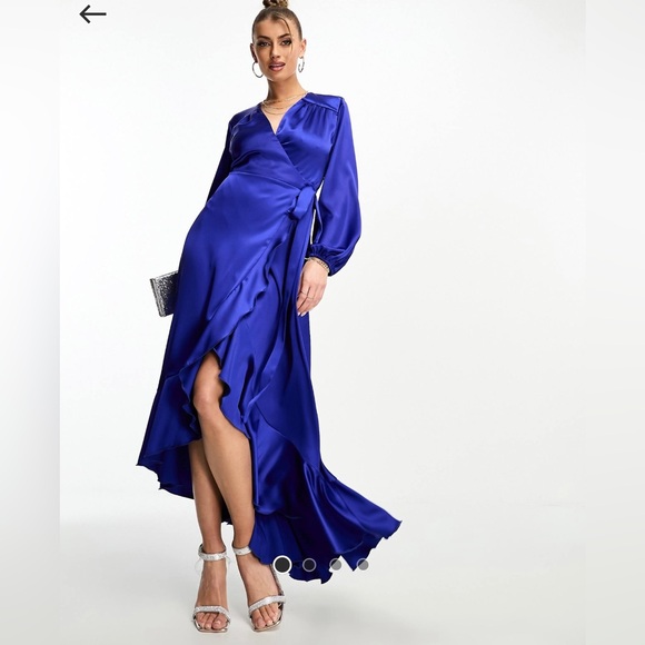 ASOS Blue Wrap Maxi Dress – Flounce London – Modest Style Size 6 Long Sleeve - Picture 1 of 4